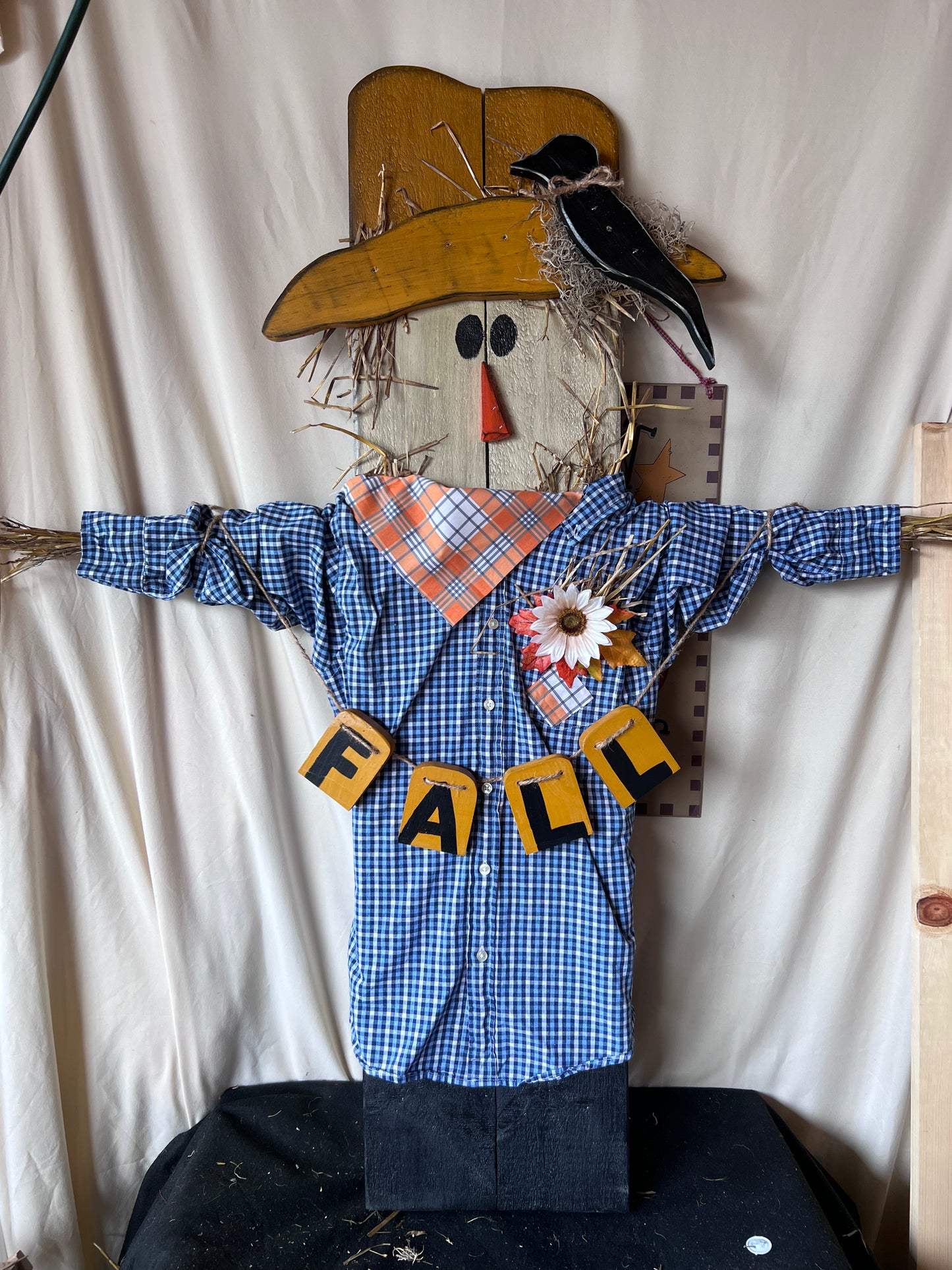Welcome Fall with this Wood Scarecrow. He is perfect for front porch and fall season decor.