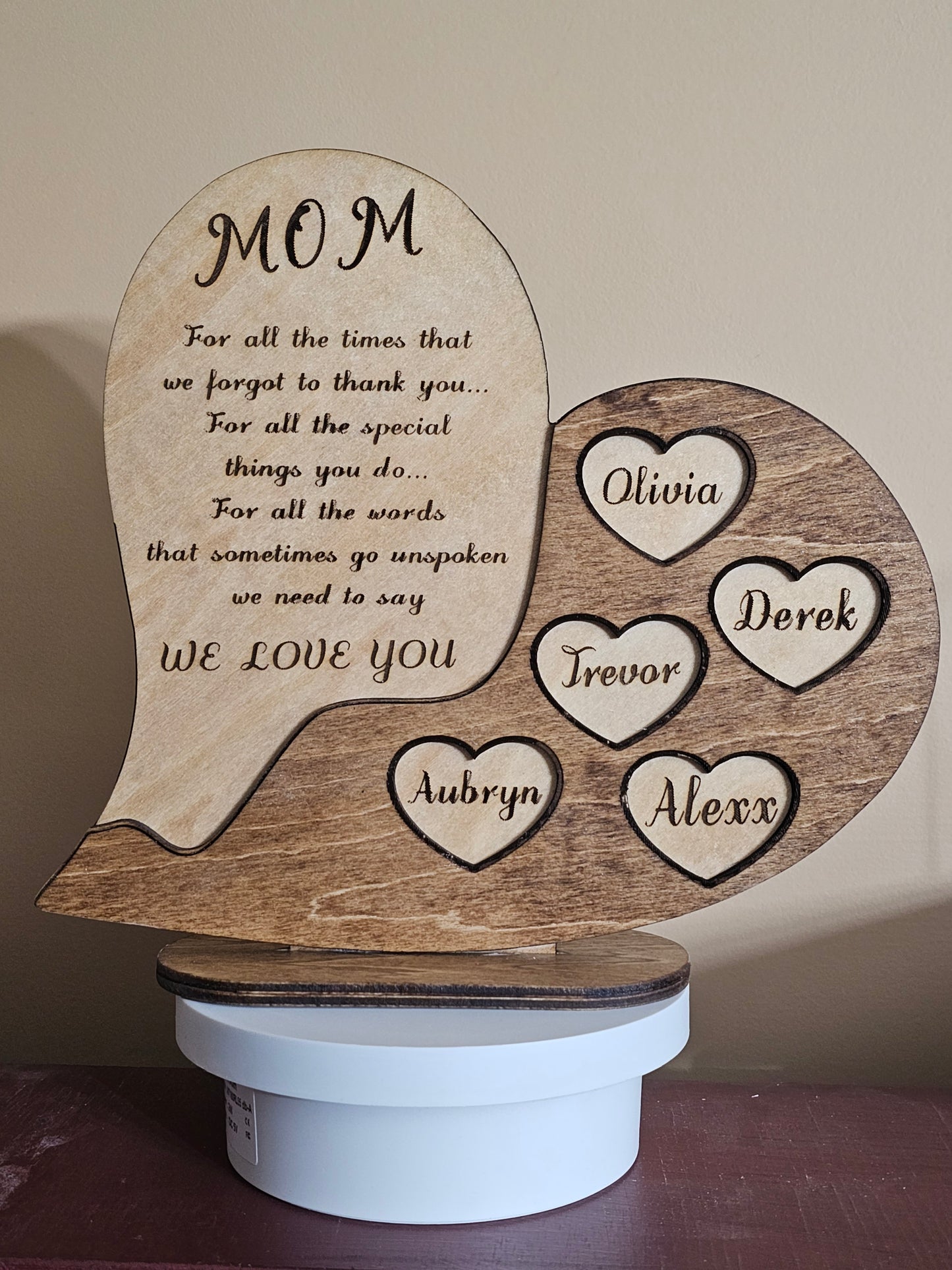 Custom Mothers Day Appreciation Plaque. Mom's Birthday Special Gift