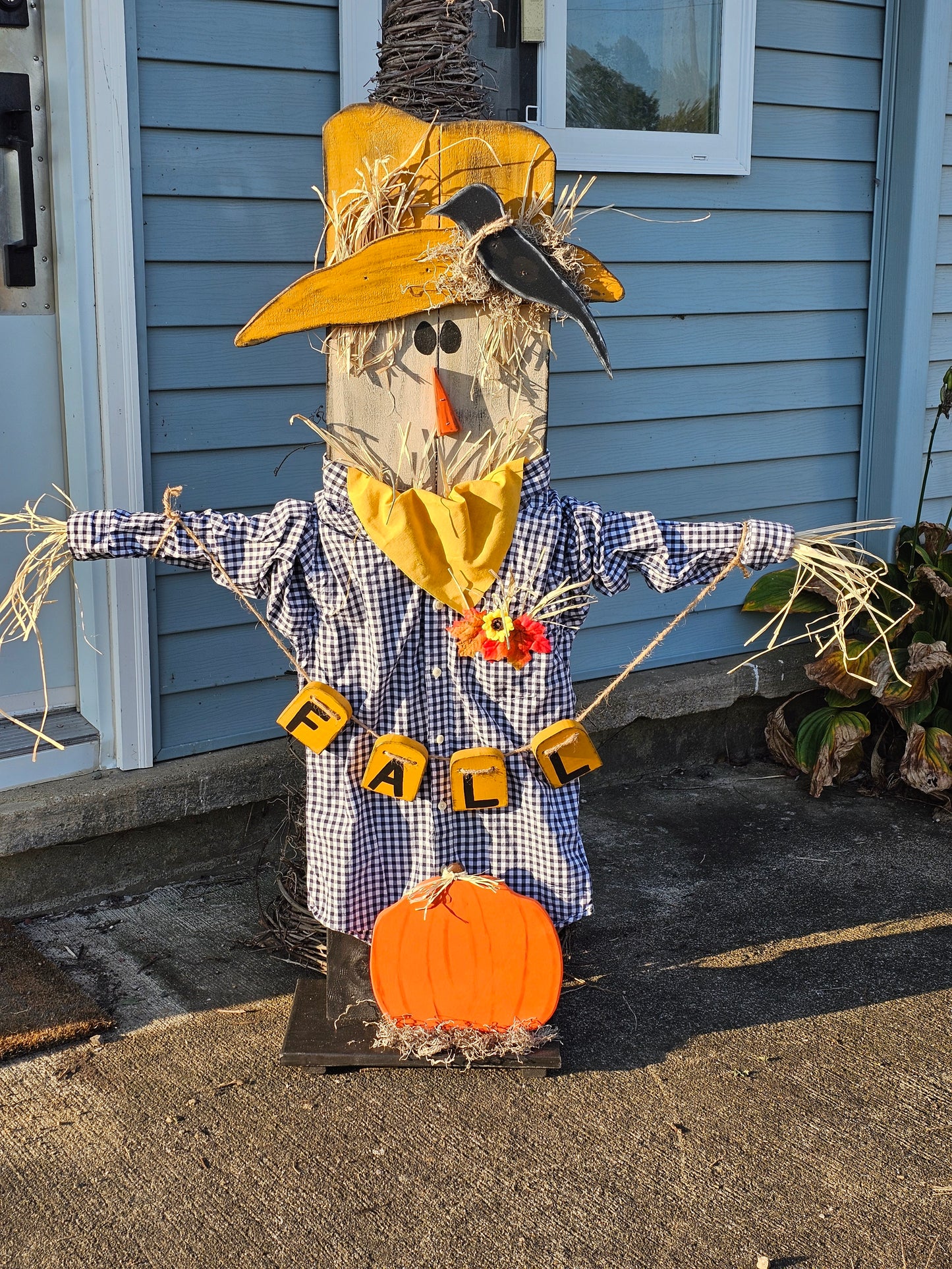 Welcome Fall with this Wood Scarecrow. He is perfect for front porch and fall season decor.
