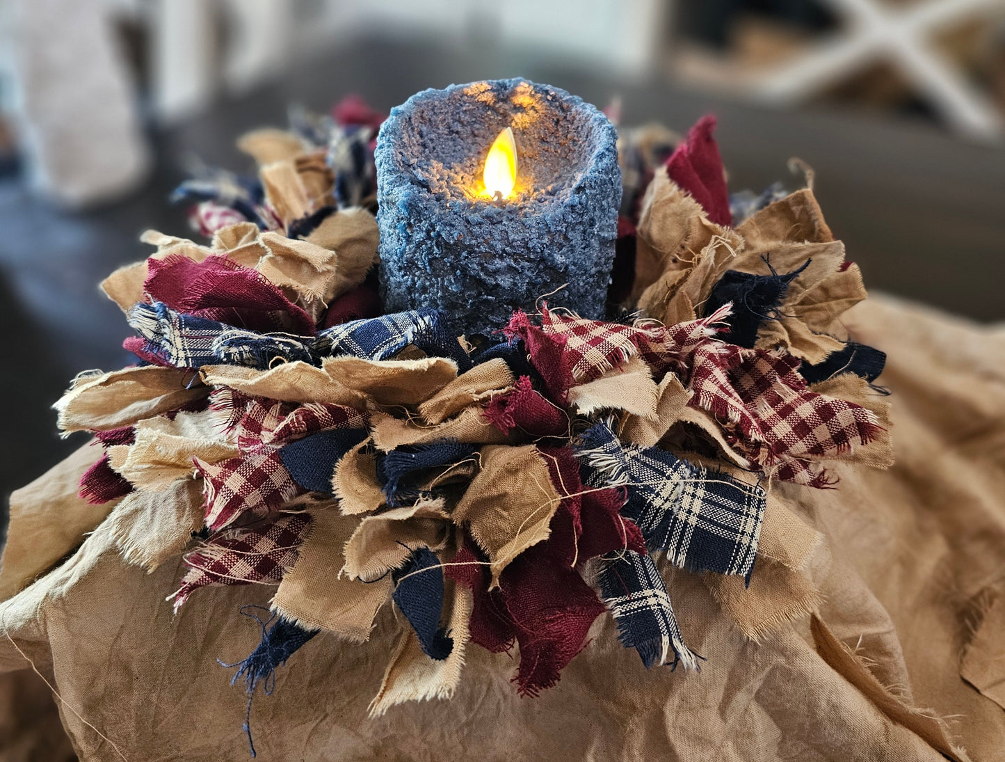 Primitive Handmade timered moving flame LED candle. Grubby candles, Primitive candles, farmhouse candles, timer candles, battery operated candles.