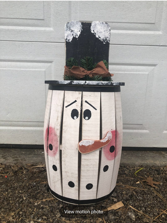 Festive Winter Snowman Barrel