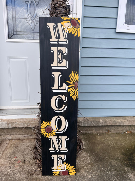 4ft Welcome with Sunflowers Porch Leaner