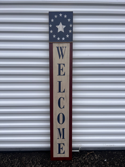 5ft Primitive Americana Welcome Porch Leaner with Stars