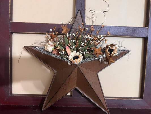Primitive rustic metal star with Pip Berries and Small Sunflowers