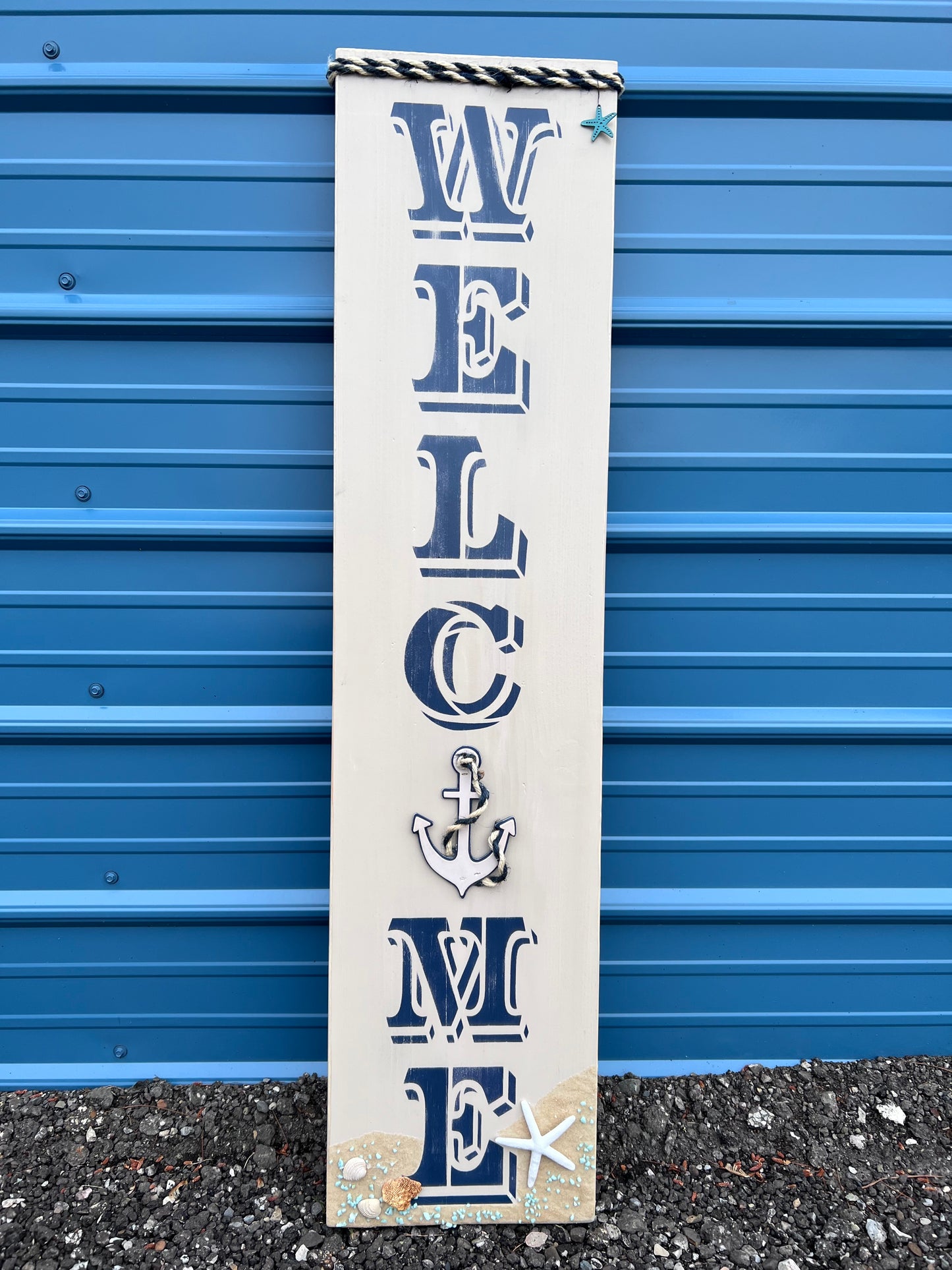 Welcome Nautical Beach Porch Leaner
