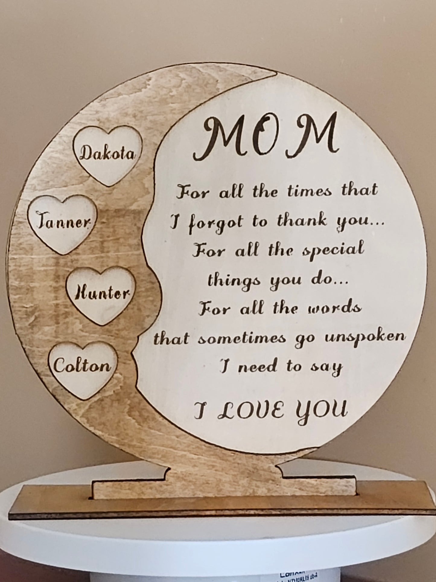 Custom Mothers Day Appreciation Plaque. Mom's Birthday Special Gift