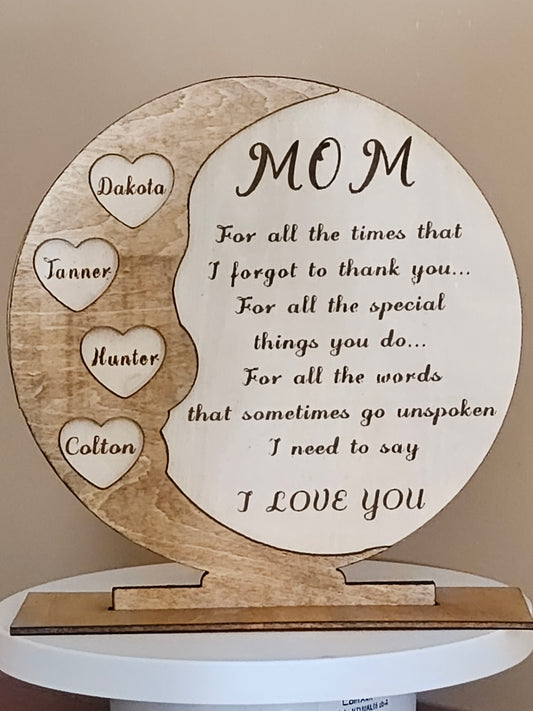 Custom Mothers Day Appreciation Plaque/sign or the perfect Mothers birthday gift.