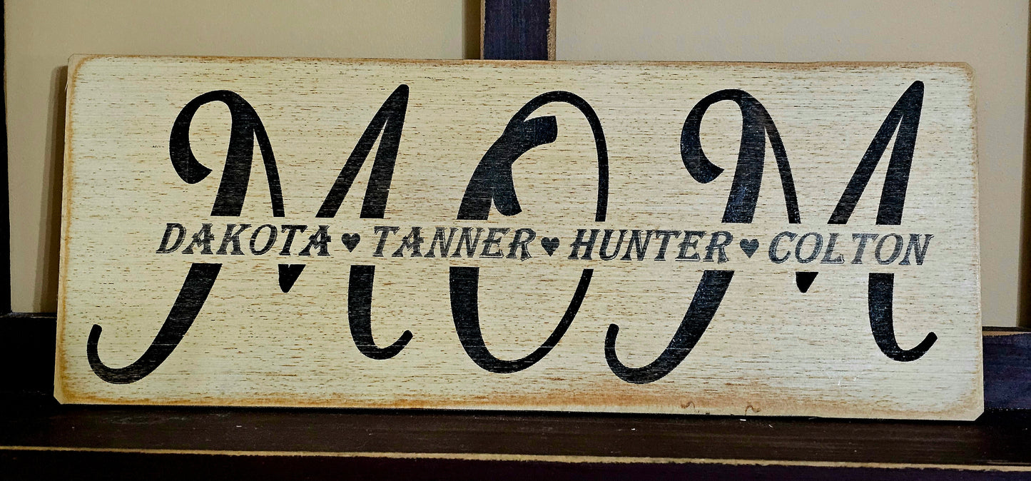 Mom Plaque, Personalized Mom plaque with names, Mothers day gifts, Wood mom sign, Personalized sign, Moms birthday gift, Customized mom sign with kids name, Custom gifts for mom, Mom sign.